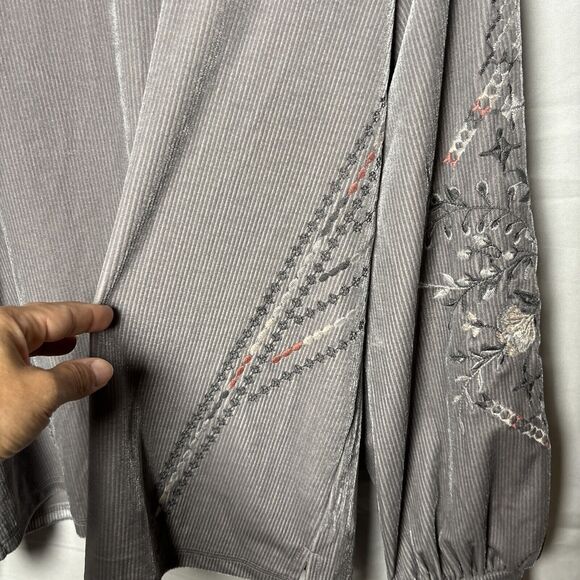 Kate & Sam Womens M Velvet Floral Embroidered Top Balloon Sleeves Cottagecore - Picture 4 of 7